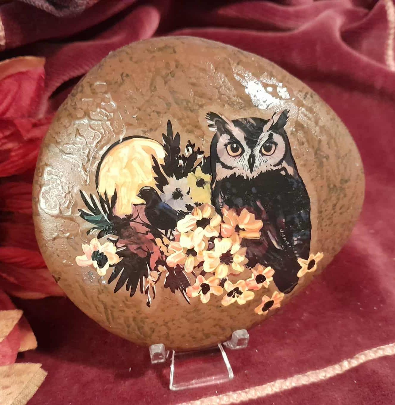 Majestic Owl Mixed Media ROCK Great Outdoors Nature Collections Garden Baskets Gifts Decor Mantle Sh