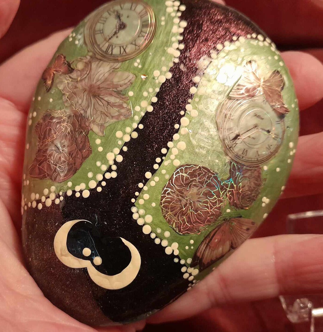 Lacy Steampunk Beetle Painted Rock Gift Decor Garden Shelf Mantle Knick