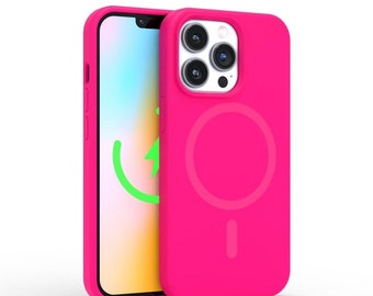STUNNING! Neon Pink Silicone MagSafe iPhone Case - iPhone 15 Case, iPhone 12 13 14 Case, iPhone 13 Pro Case iPhone 12 Pro Max Case Neon Pink