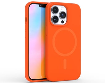 MARVELOUS! Neon Orange MagSafe Silicone iPhone Case - iPhone 15 Case, iPhone 14, iPhone 13 iPhone 12 Pro iPhone 13 Pro Max Case MagSafe Case