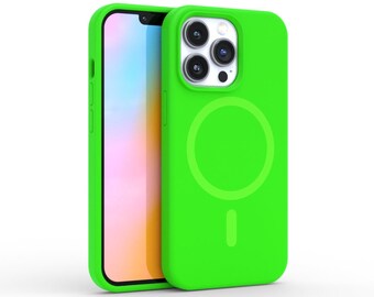 SPECTACULAR! Neon Green MagSafe Silicone Case for iPhone 15 Case, iPhone 13 Pro Max Case iPhone 14 12 Pro iPhone 12 Pro Max Green Case