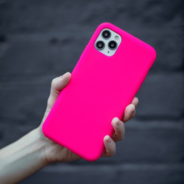 Brillant! Étui iPhone rose néon - Étui iPhone 15, étui iPhone 14, étui iPhone 12, étui 11 Pro Max, étui MagSafe // Étui iPhone en silicone rose néon