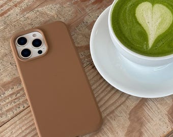 Neutral Collection Saddle Brown MagSafe iPhone 16 Pro, 16 Pro Max Cases Soft Silicone in Stone Grey, Sand Beige Sage Green – Sleek & Stylish