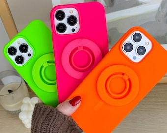 Neon MagSafe Ring Grip with Matching Silicone Premium iPhone Case with MagSafe. Available in Neon Pink, Neon Green, Neon Orange, Neon Yellow
