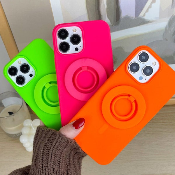 Neon MagSafe Ring Grip with Matching Silicone Premium iPhone Case with MagSafe. Available in Neon Pink, Neon Green, Neon Orange, Neon Yellow