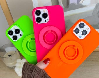 10ft DROP PROTECTION - Neon MagSafe iPhone Case with Matching MagSafe Ring Grip and Stand IN Neon Pink, Neon Green, Neon Orange, Neon Yellow