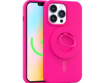 Neon Pink MagSafe iPhone Ring Grip and Stand for iPhone 15, iPhone 14, iPhone 13, and iPhone 12 Soft Touch MagSafe Phone Grip to stop drops!