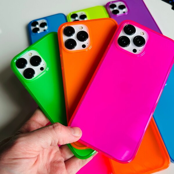 BRIGHT! Neon Pink Green Orange Purple Blue Clear Neon Case for iPhone 15 iPhone 14 iPhone 13 iPhone 13 Pro Max, iPhone 12, 12 Pro Max Case