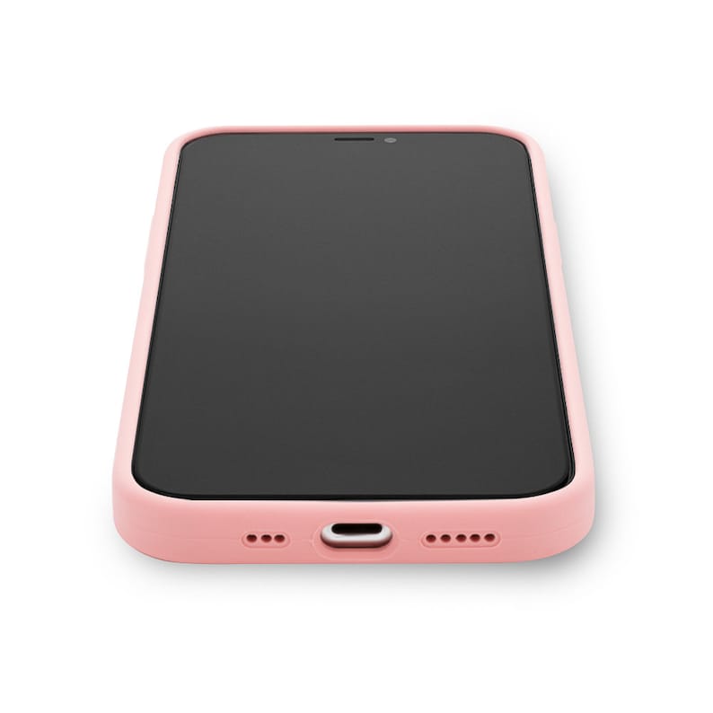 May include: A pink silicone phone case with a black screen.