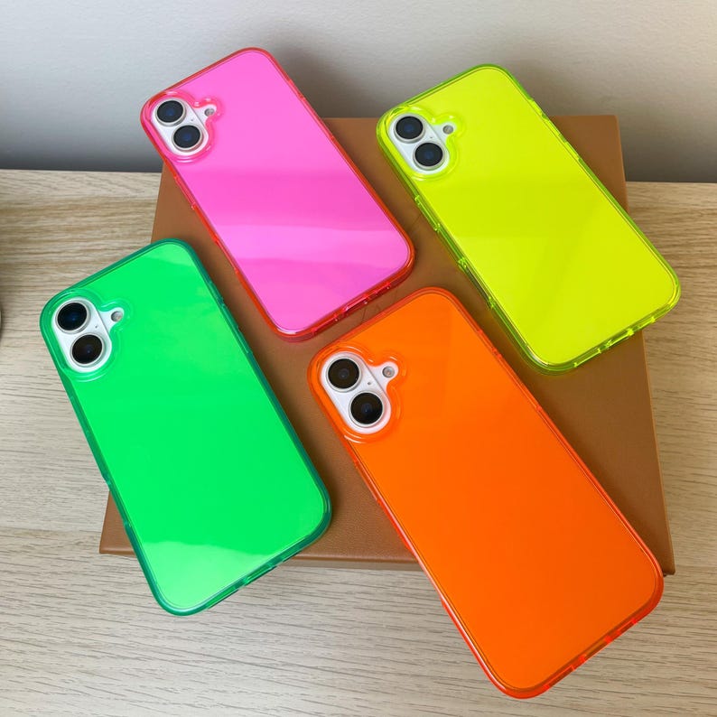 Neon Pink Green Orange Yellow Purple Blue Protective iPhone cases for iPhone 16, iPhone 16 Plus, iPhone 16 Pro, iPhone 16 Pro Max, iPhone 15, iPhone 15 Plus, iPhone 15 Pro, iPhone 15 Pro Max iPhone 14 Pro Max iPhone 13 Pro Max, iPhone 12 Pro Max