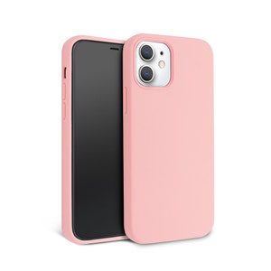 May include: A pink silicone phone case for an iPhone with a black screen and a camera lens cutout.