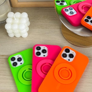 Neon MagSafe Ring Grip with Matching Silicone Premium iPhone Case with MagSafe. Available in Neon Pink, Green, Orange, Yellow, Purple, Blue image 2