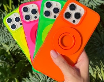 Trendy Neon Clear iPhone 17 Case or Soft Silicone Cover | With Matching MagSafe Ring Grip Slim Protective Case with Bright Neon Details