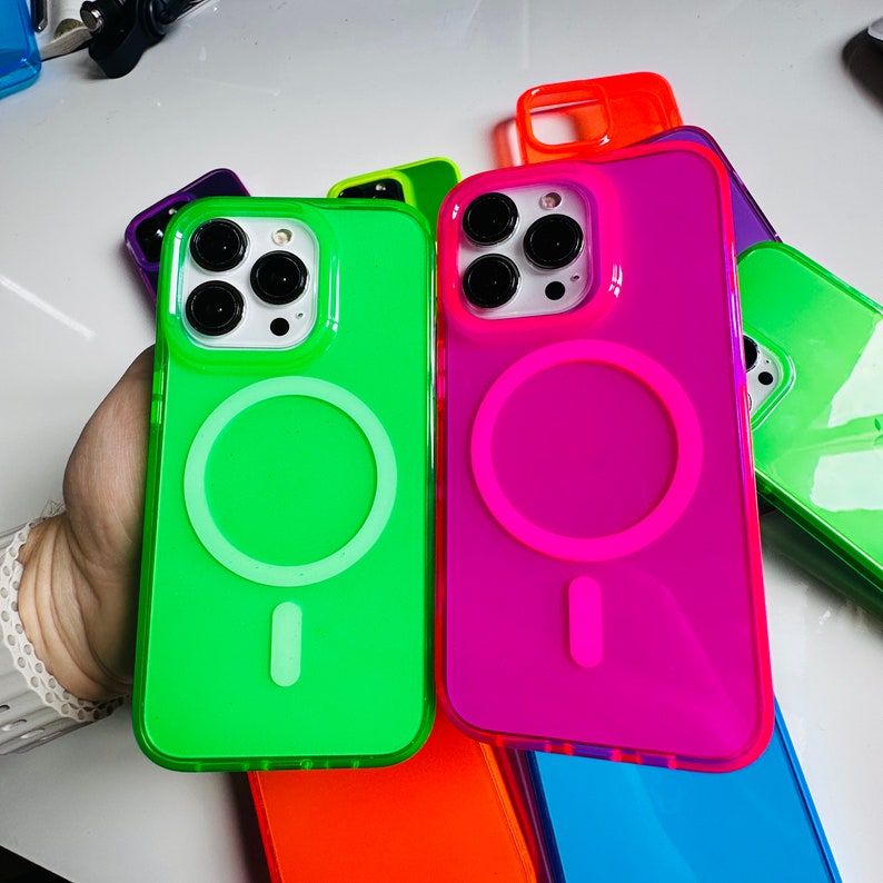 Neon Pink Green Orange Yellow Purple Blue Protective iPhone cases for iPhone 16, iPhone 16 Plus, iPhone 16 Pro, iPhone 16 Pro Max, iPhone 15, iPhone 15 Plus, iPhone 15 Pro, iPhone 15 Pro Max iPhone 14 Pro Max iPhone 13 Pro Max, iPhone 12 Pro Max