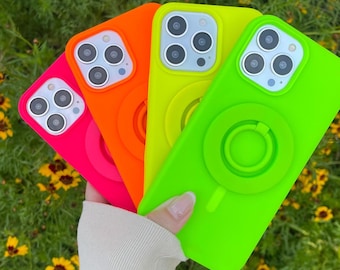 10ft DROP PROTECTION - Neon MagSafe iPhone Case with Matching MagSafe Ring Grip and Stand in Neon Pink, Neon Green, Neon Orange, Neon Yellow