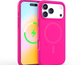 Neon Pink Silicone iPhone 17 Pro Max Case With Optional MagSafe – Shockproof Protective Cover in Bright Purple, Blue, Orange, Green, Yellow