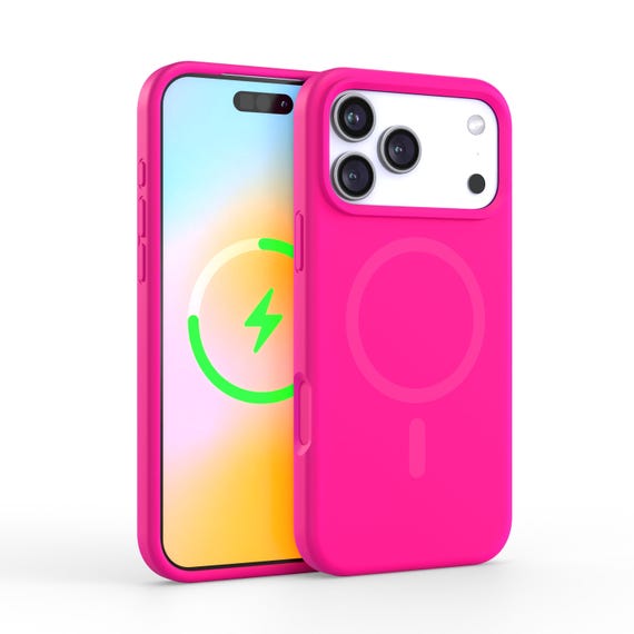 Neon Pink Silicone iPhone 17 Pro Max Case With Optional Magsafe