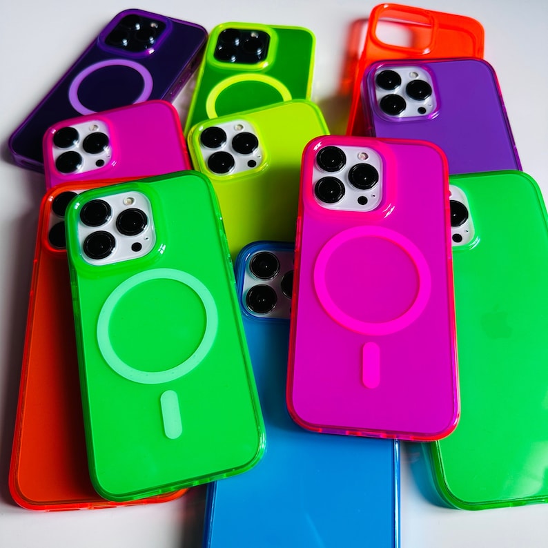 Neon Pink Green Orange Yellow Purple Blue Protective iPhone cases for iPhone 16, iPhone 16 Plus, iPhone 16 Pro, iPhone 16 Pro Max, iPhone 15, iPhone 15 Plus, iPhone 15 Pro, iPhone 15 Pro Max iPhone 14 Pro Max iPhone 13 Pro Max, iPhone 12 Pro Max