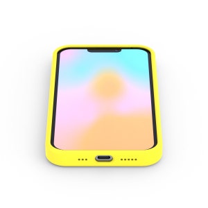 May include: A yellow phone case with a colorful gradient screen protector.