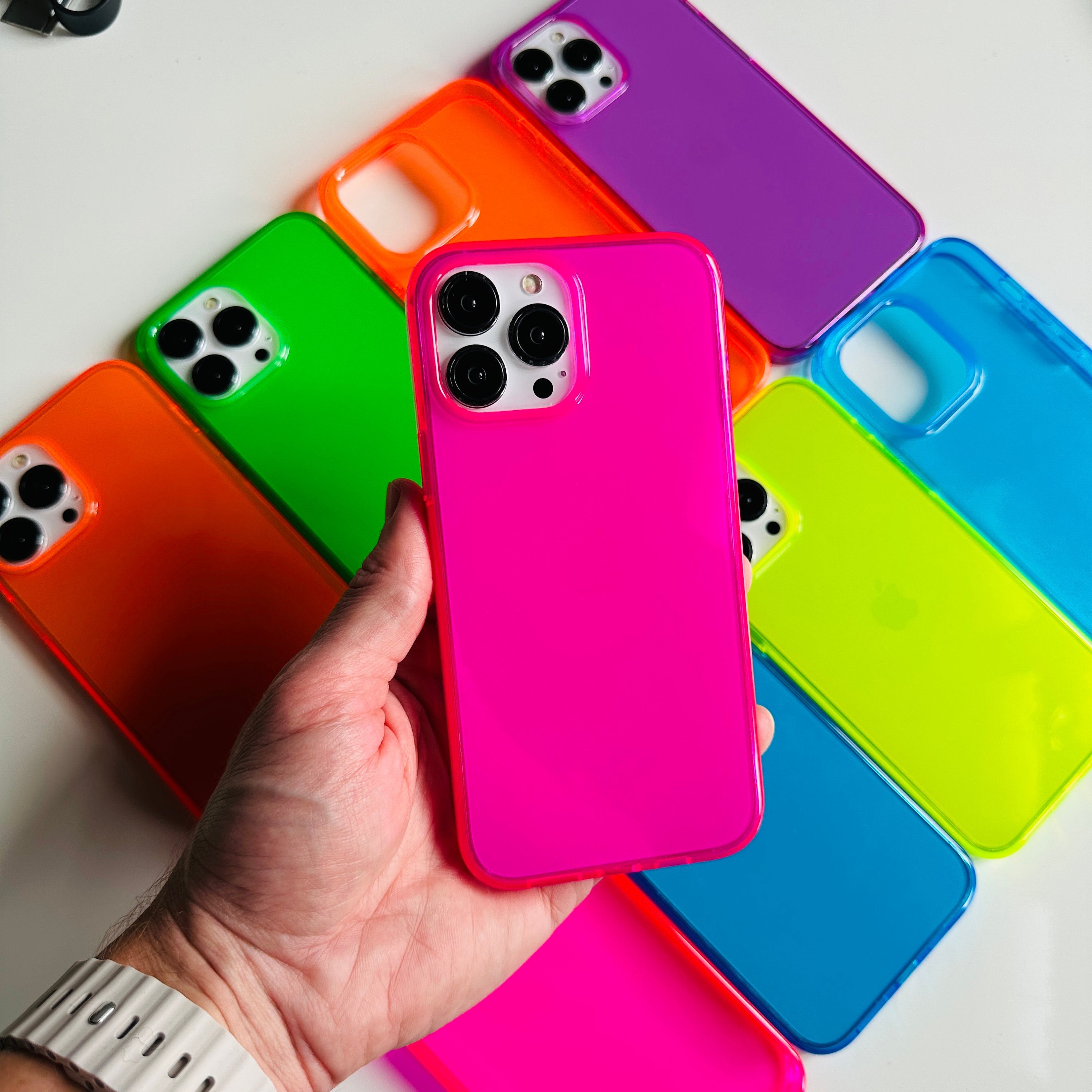 BRIGHT! Neon Pink Green Orange Purple Blue Clear Neon Case for iPhone 15 Case, 14 Case, 13 Pro Max, iPhone 12, 12 Pro Max 14 15 Pro Max Case