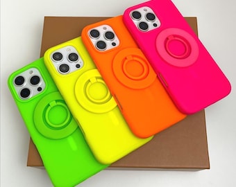 BRIGHT! Neon MagSafe Ring with Matching Silicone Premium iPhone Case with MagSafe. Available in Neon Pink, Neon Green, Neon Orange, Yellow