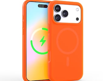 Neon Orange Silicone iPhone 17 Pro Max Case Optional MagSafe Upgrade – Shockproof Protective Cover in Bright Purple, Blue, Yellow Green Pink