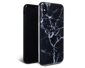 Black Marble iPhone Case // 360º Protective Black Polished Marble case for iPhone 6/7/8, 6+/7+/8+, X/XS XR, XS Max, 11 Pro, 11 Pro Max case