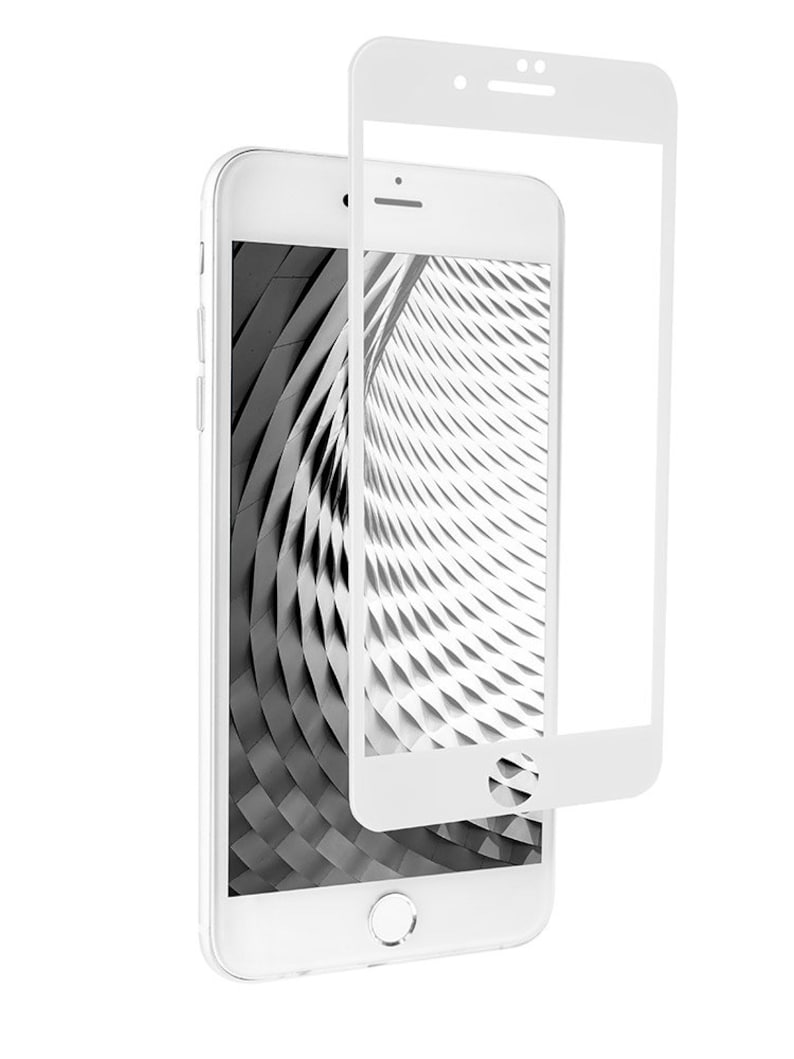 Puede incluir: Un iPhone blanco con un protector de pantalla transparente. El protector de pantalla est&aacute; ligeramente levantado del tel&eacute;fono, mostrando la pantalla del tel&eacute;fono con un dise&ntilde;o abstracto en blanco y negro.