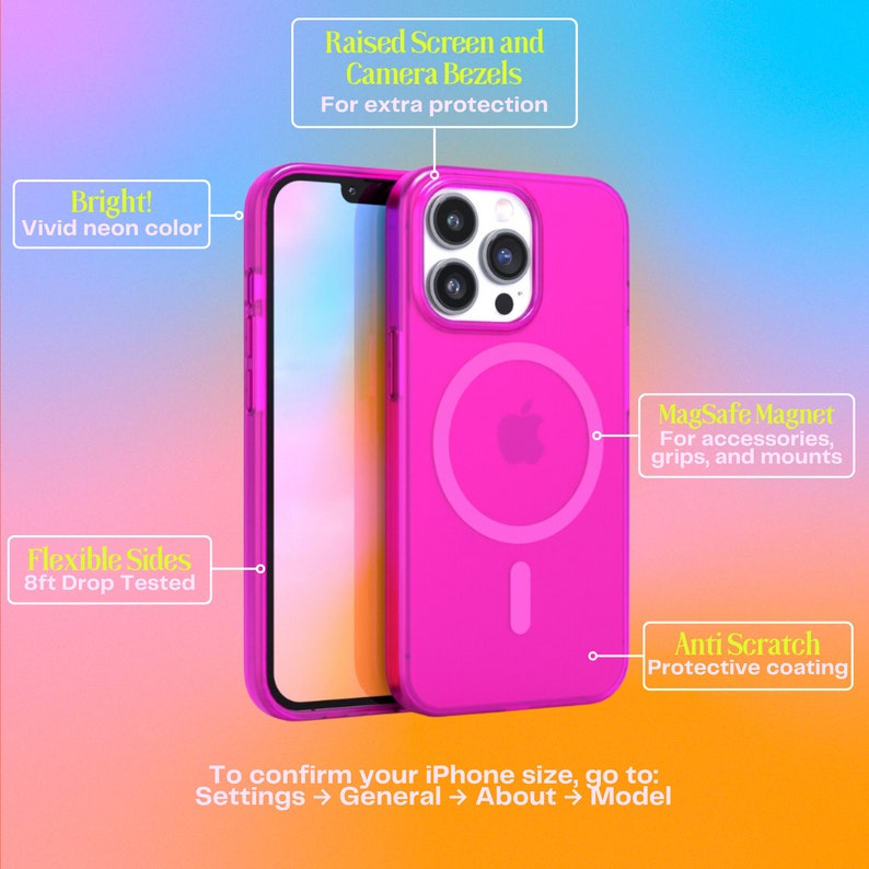 Neon Pink Green Orange Yellow Purple Blue Protective iPhone cases for iPhone 16, iPhone 16 Plus, iPhone 16 Pro, iPhone 16 Pro Max, iPhone 15, iPhone 15 Plus, iPhone 15 Pro, iPhone 15 Pro Max iPhone 14 Pro Max iPhone 13 Pro Max, iPhone 12 Pro Max