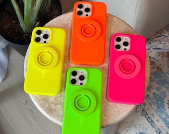 Trendy Neon Silicone iPhone 17 Pro Max Case or Clear Cover | With Matching MagSafe Ring Grip, Protective Case with Bright Neon Details