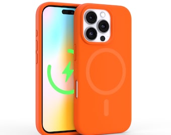 MARVELOUS! Neon Orange MagSafe Silicone iPhone Case - iPhone 16 Pro Max Case, iPhone 15 Case, iPhone 14 iPhone 13 iPhone 12 Pro MagSafe Case