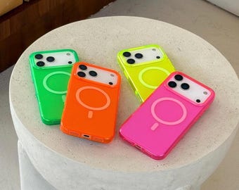 BRIGHT! MagSafe Neon Pink Green Orange Purple Blue Clear Case for iPhone 17 Pro Max 16 Pro Max iPhone 15 iPhone 14 iPhone 13 14 Pro Max Case