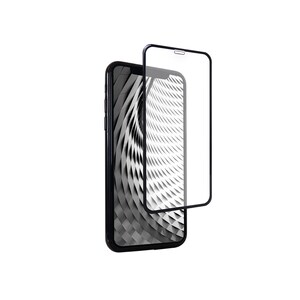 Puede incluir: Un tel&eacute;fono inteligente negro con un protector de pantalla aplicado. El protector de pantalla es transparente y tiene un marco negro. El tel&eacute;fono est&aacute; sobre una superficie blanca.