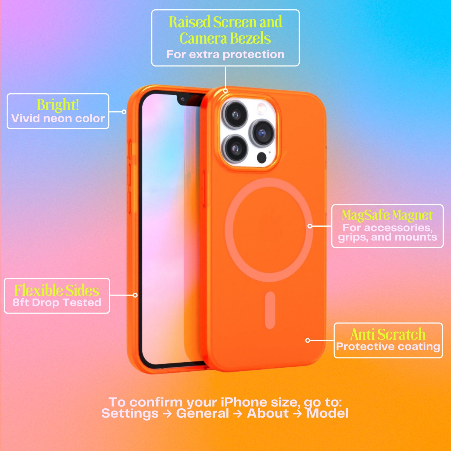 DAZZLING! Neon Orange Magsafe iPhone Case for iPhone 14, iPhone 13
