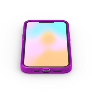 May include: A purple phone case with a gradient background on the screen.