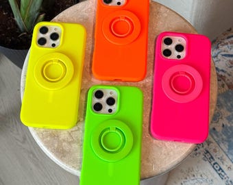 Neon MagSafe iPhone Case with Matching Magsafe Ring Grip & Stand in Neon Pink Green Neon Orange - iPhone 16 Pro Max iPhone 15 14 iPhone 13