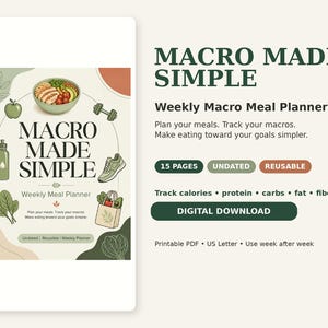 Macro Made Simple Meal Planner PDF, Protein, Carb, Fat and Fiber Tracker