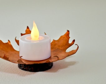 Autumn Leaf Copper Candle Holder, Maple Leaf Candle Holder, Handcrafted Copper Candle Holder