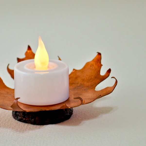 Autumn Leaf Copper Candle Holder, Maple Leaf Candle Holder, Handcrafted Copper Candle Holder