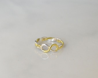 Silver and Gold Infinity Ring, White, Rose, Yellow gold Infinity Band, Promise Ring