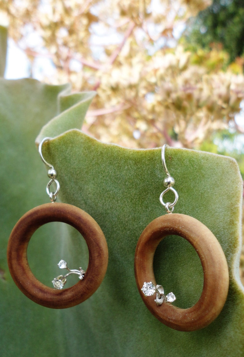 Ring Flowers Wood & Silver Hoop Earrings image 3