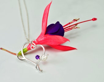 Handmade Vine Heart Amethyst Necklace, Valentine Necklace, Sterling Silver Eco-friendly Valentine