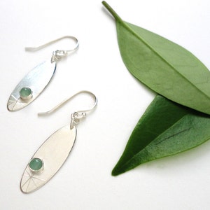 Handmade Recycled Sterling Silver Adventurine Earrings, Single Starburst Adventurine Earrings, Artisan Jewelry image 1