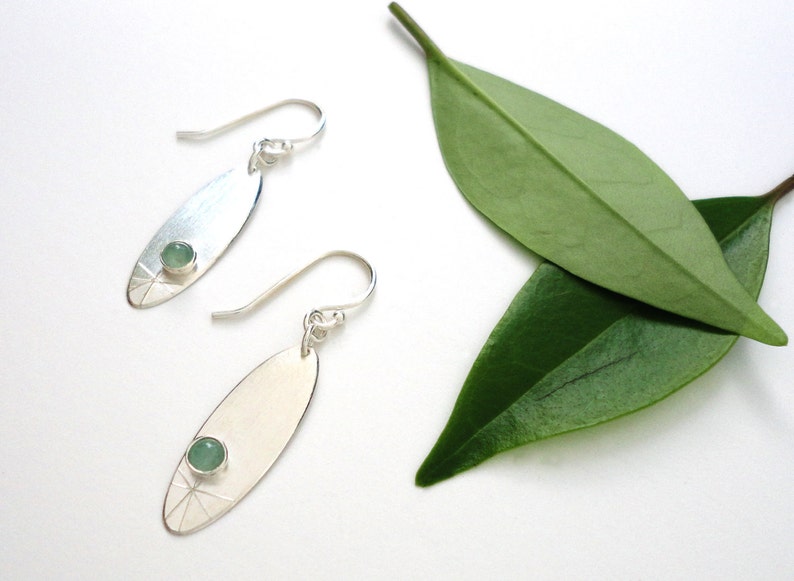 Handmade Recycled Sterling Silver Adventurine Earrings, Single Starburst Adventurine Earrings, Artisan Jewelry image 1