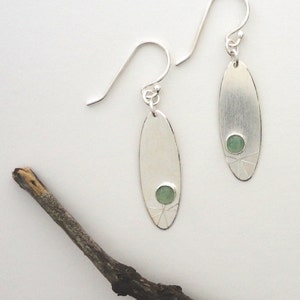 Handmade Recycled Sterling Silver Adventurine Earrings, Single Starburst Adventurine Earrings, Artisan Jewelry image 2