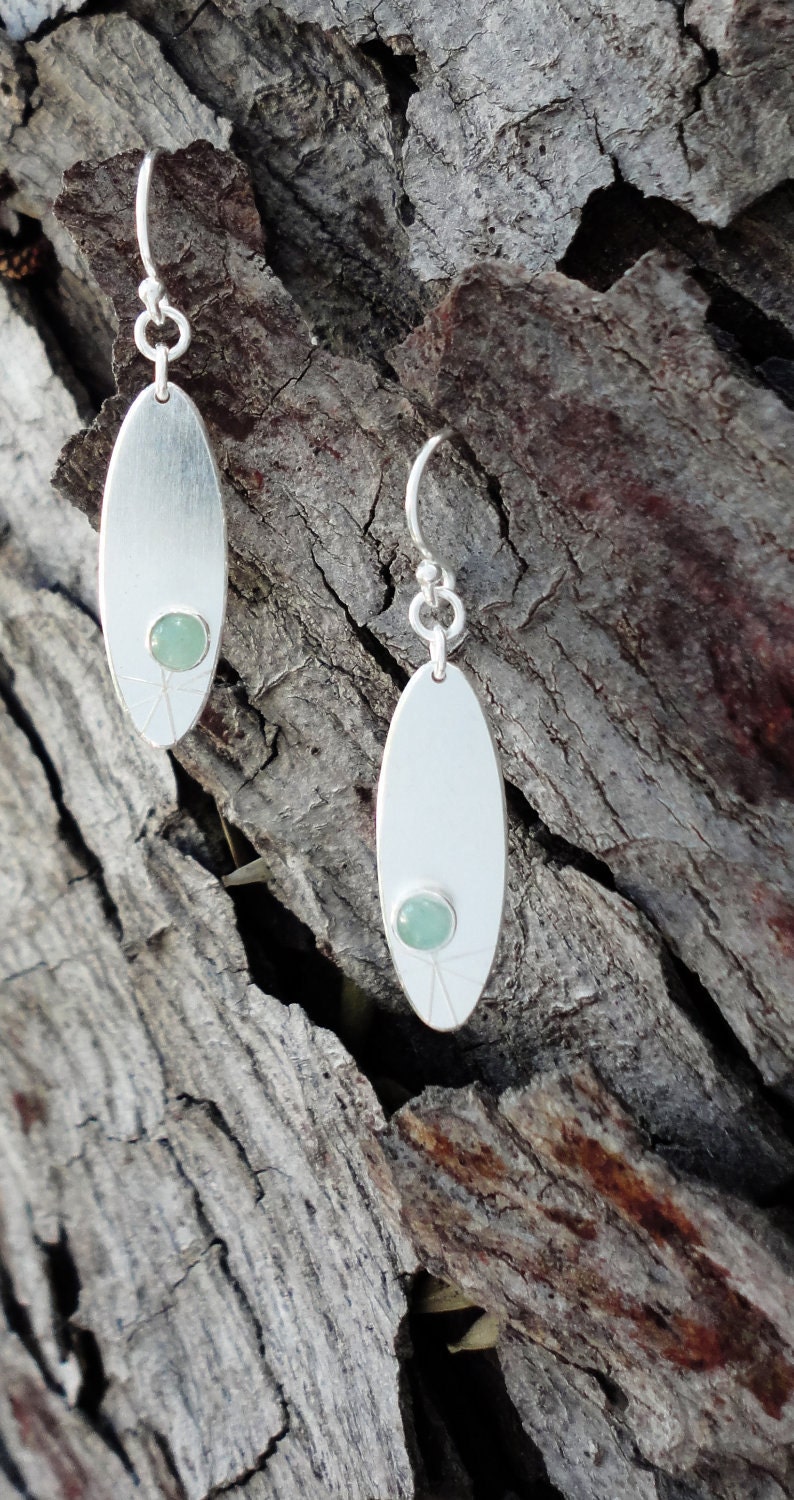 Handmade Recycled Sterling Silver Adventurine Earrings, Single Starburst Adventurine Earrings, Artisan Jewelry image 3