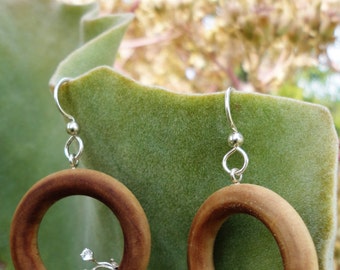 Ring Flowers Wood & Silver Hoop Earrings