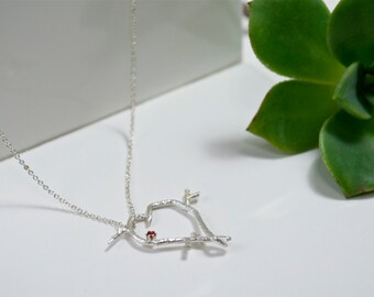 Handmade Valentine Twig Love Necklace, Eco Friendly Sterling Silver Twig Heart Necklace