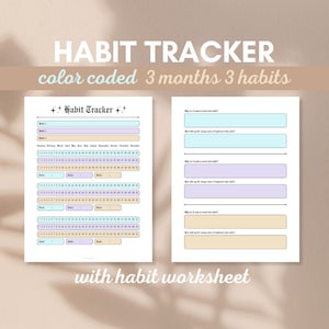 以下が含まれることがあります： 3か月3つの習慣のカラーコードカレンダー付きの印刷可能な習慣トラッカー。トラッカーには、各習慣の名前と、追跡が重要な理由を書き留めるスペースがあります。習慣が実施されたときに生活がどのように変わるかを書き留めるスペースもあります。