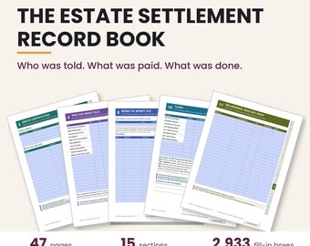Executor Binder Fillable PDF | Estate Settlement Record Book | When Someone Dies Checklist and Log